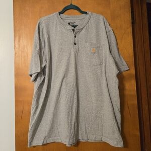 Carhartt Gray Short Sleeve Henley T-Shirt Heather Gray Loose Fit XL